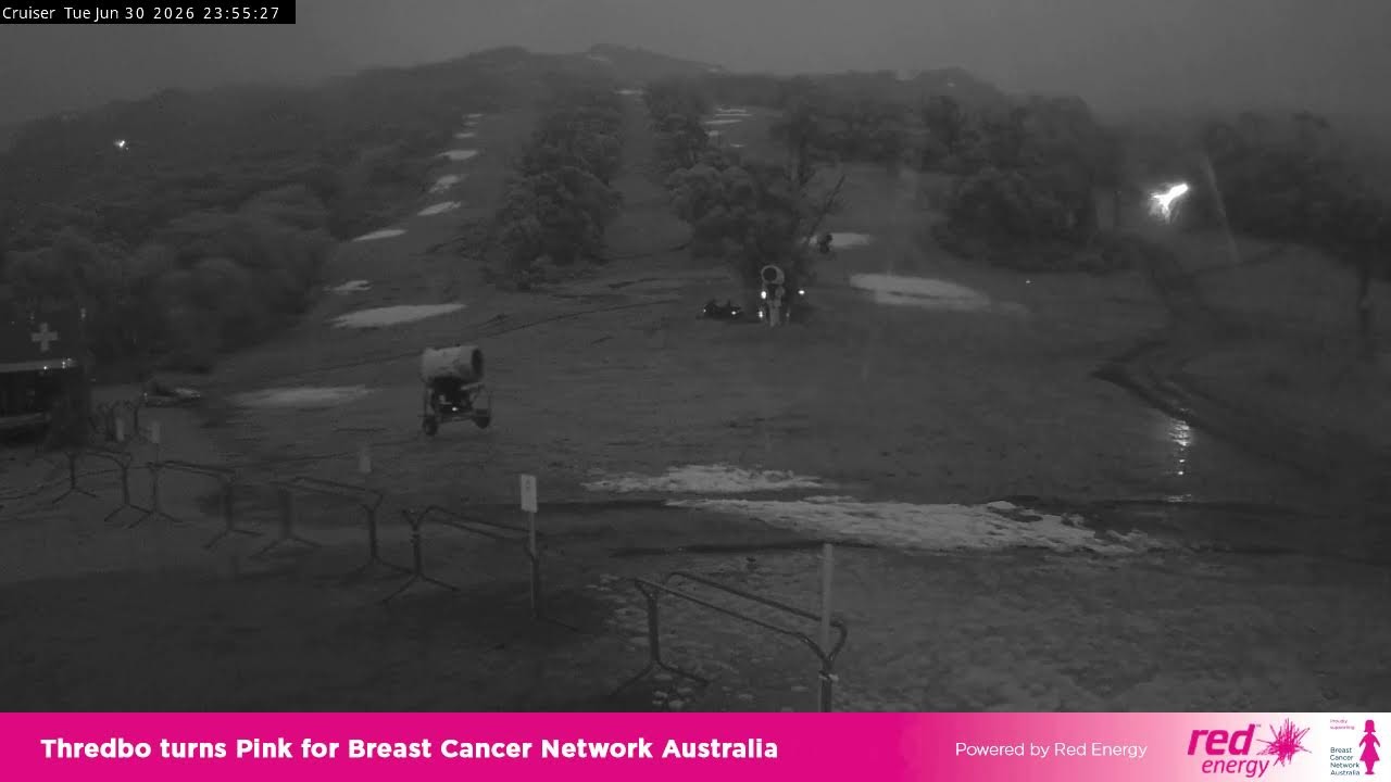 Thredbo Cruiser Area snow cam captured at 30 June 2026 at 11:59 pm AEST