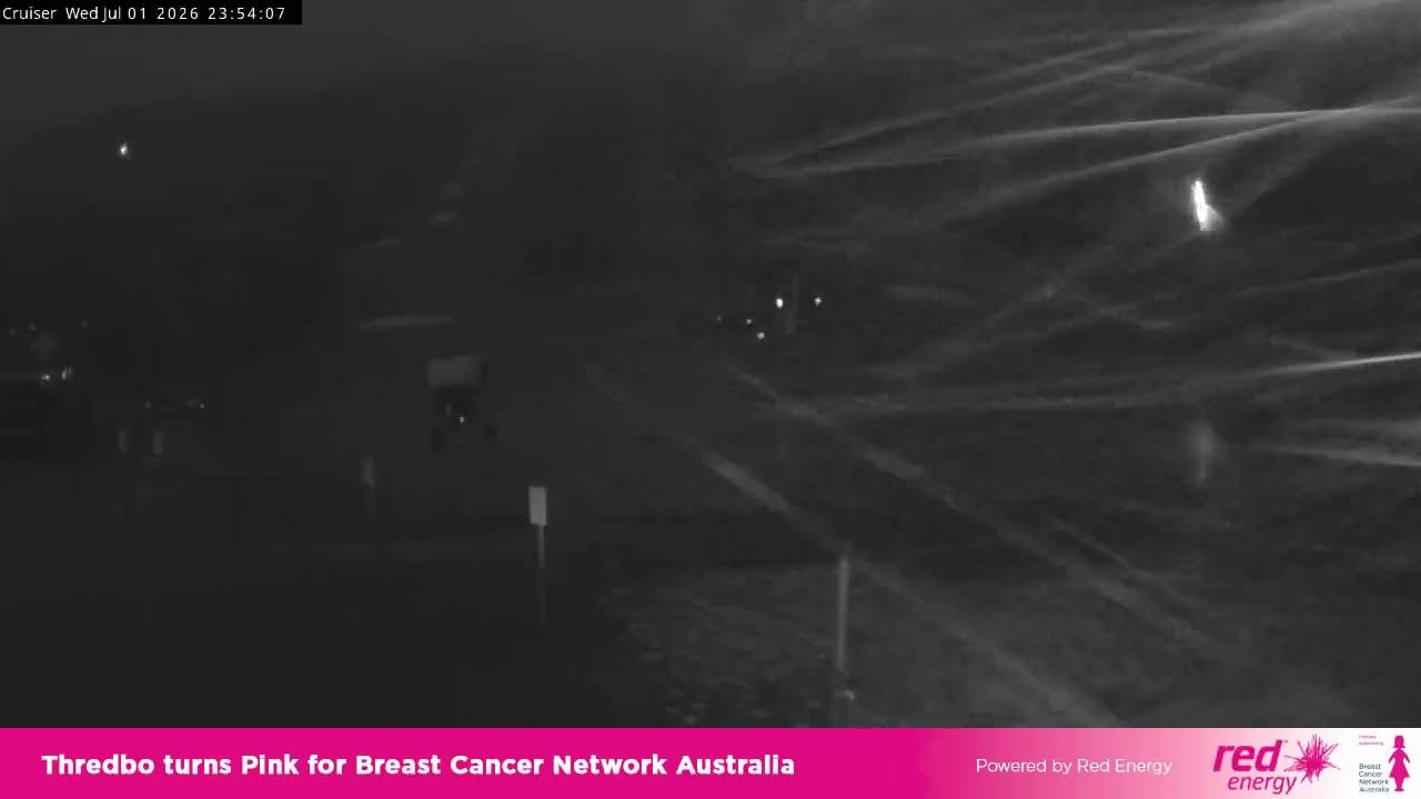 Thredbo Cruiser Area snow cam captured at 1 July 2026 at 11:58 pm AEST