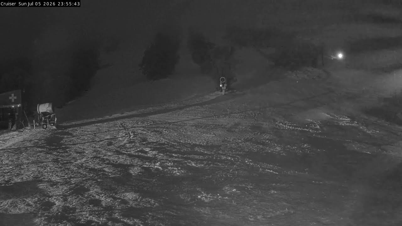 Thredbo Cruiser Area snow cam captured at 5 July 2026 at 11:58 pm AEST