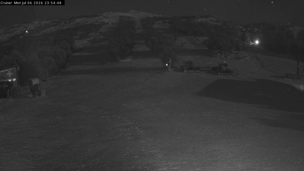 Thredbo Cruiser Area snow cam captured at 6 July 2026 at 11:58 pm AEST