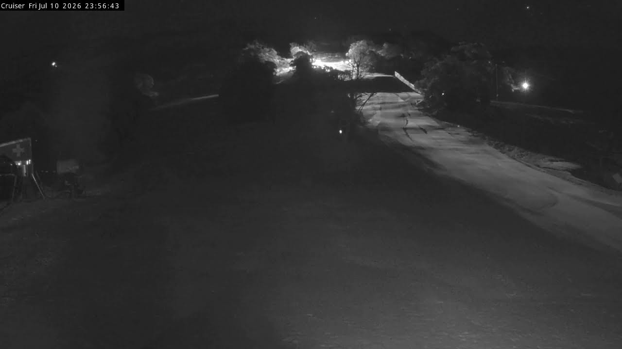Thredbo Cruiser Area snow cam captured at 10 July 2026 at 11:59 pm AEST