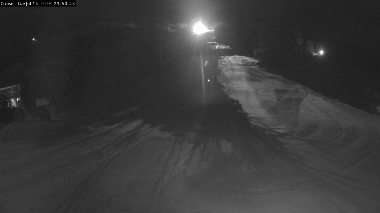Thredbo Cruiser Area snow cam captured at 14 July 2026 at 11:55 pm AEST
