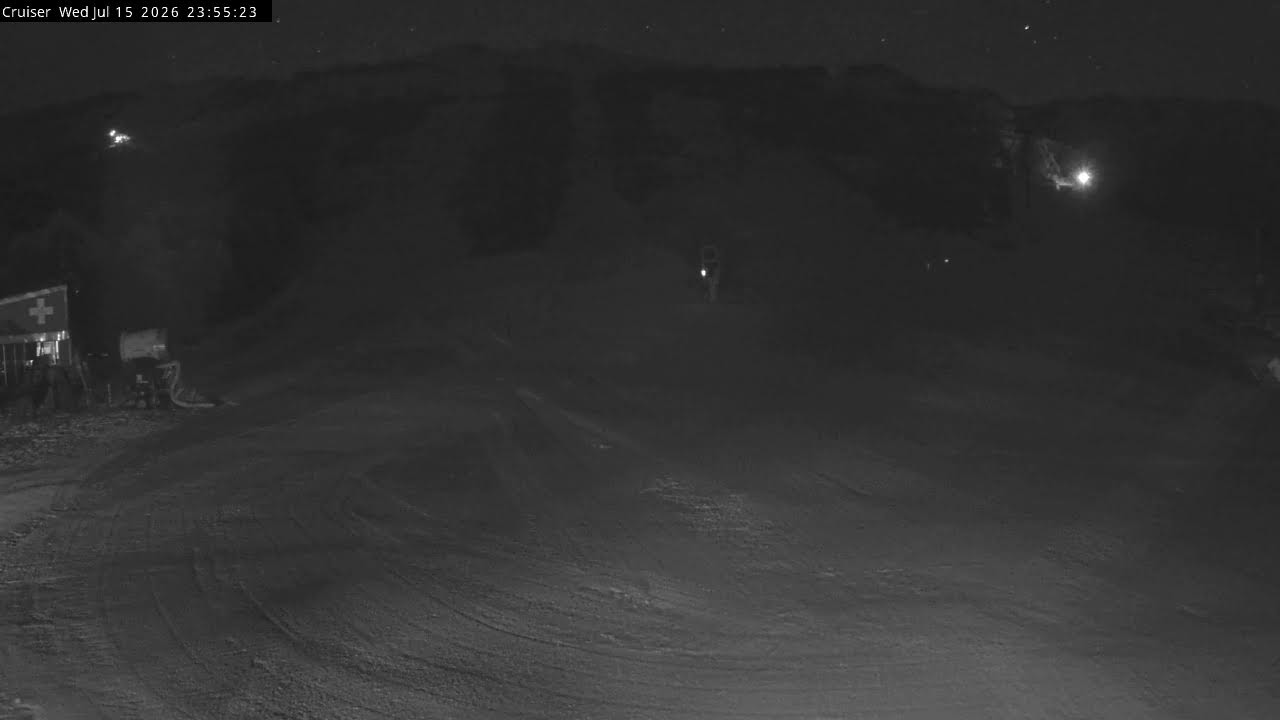 Thredbo Cruiser Area snow cam captured at 15 July 2026 at 11:55 pm AEST