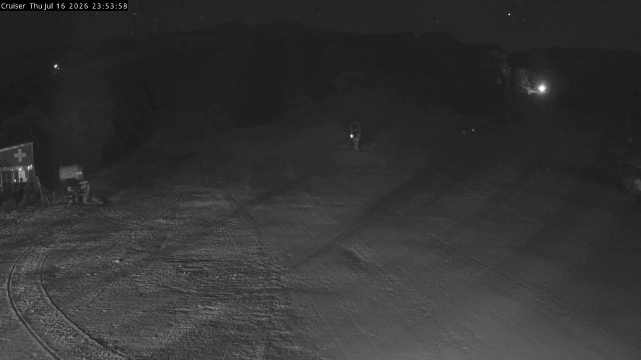 Thredbo Cruiser Area snow cam captured at 16 July 2026 at 11:55 pm AEST