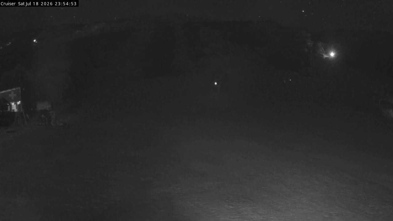 Thredbo Cruiser Area snow cam captured at 18 July 2026 at 11:55 pm AEST