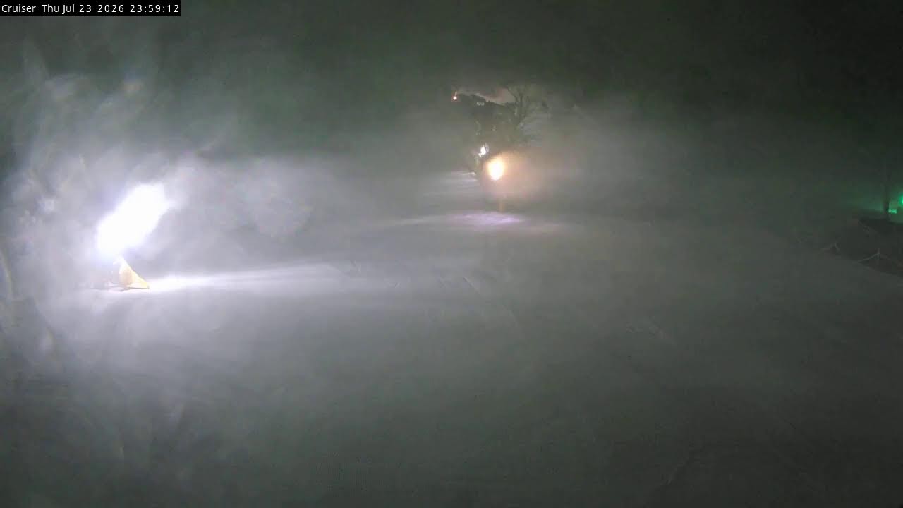 Thredbo Cruiser Area snow cam captured at 23 July 2026 at 11:59 pm AEST