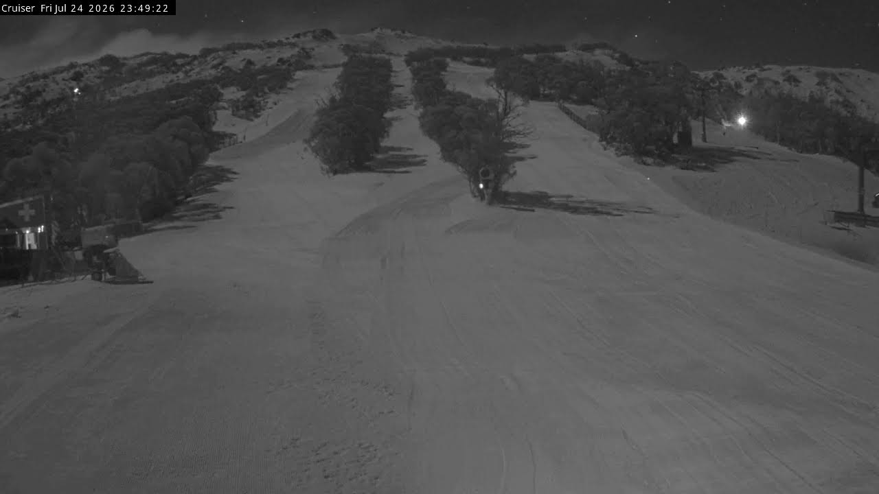Thredbo Cruiser Area snow cam captured at 24 July 2026 at 11:54 pm AEST