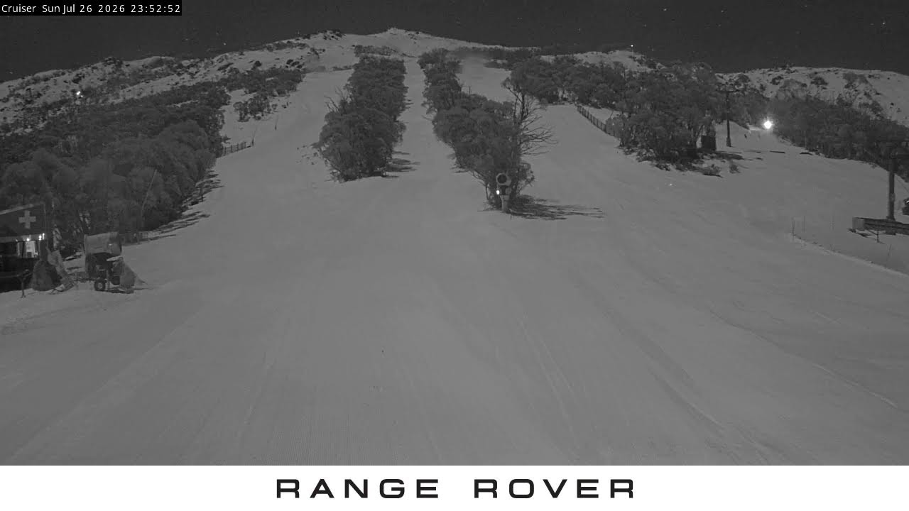 Thredbo Cruiser Area snow cam captured at 26 July 2026 at 11:54 pm AEST