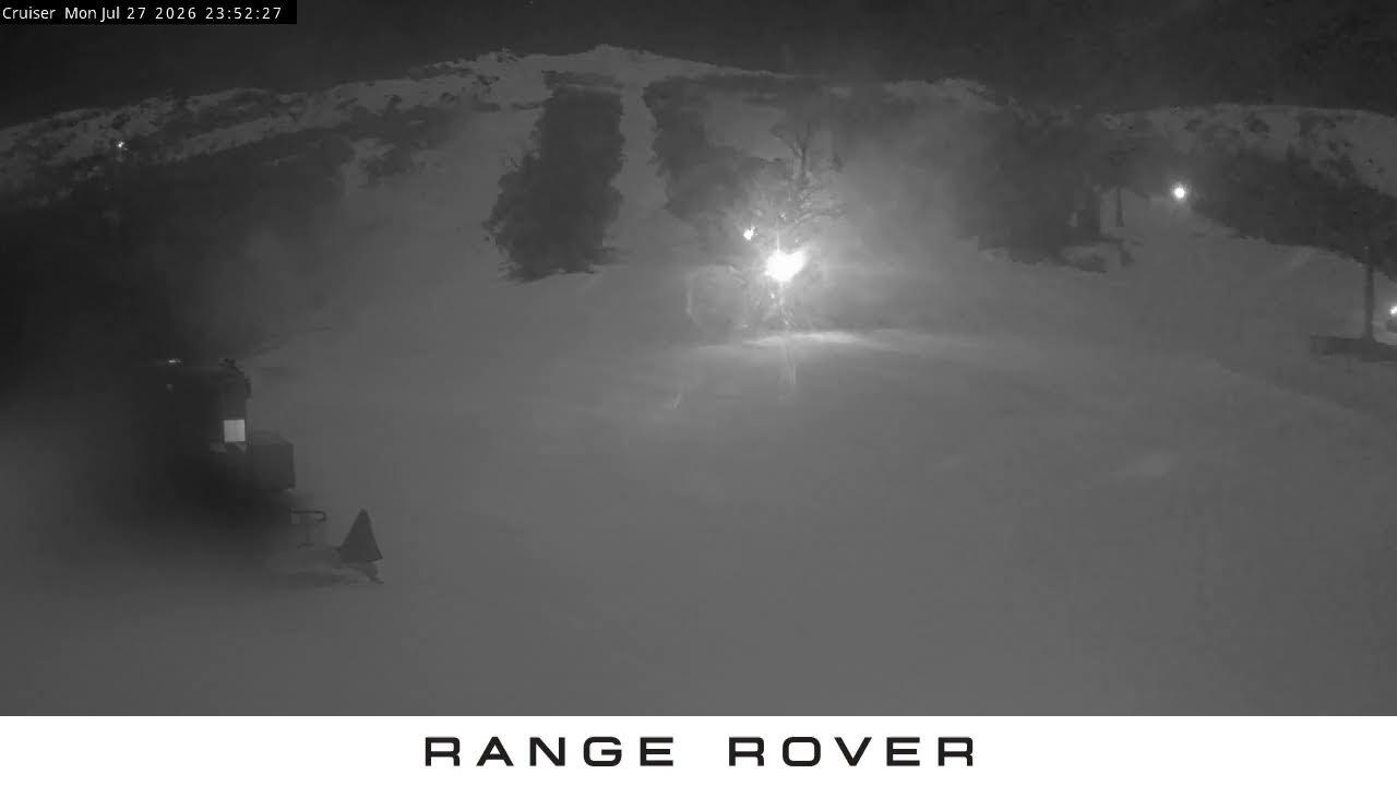 Thredbo Cruiser Area snow cam captured at 27 July 2026 at 11:54 pm AEST