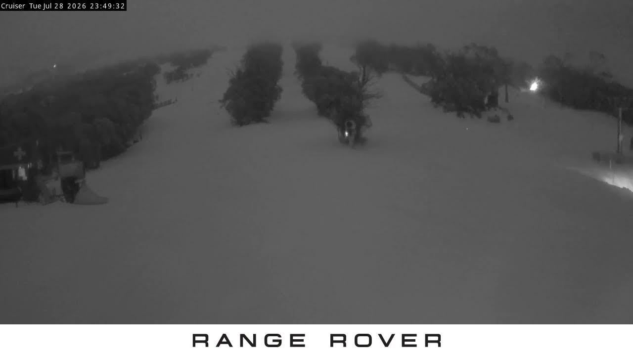 Thredbo Cruiser Area snow cam captured at 28 July 2026 at 11:54 pm AEST