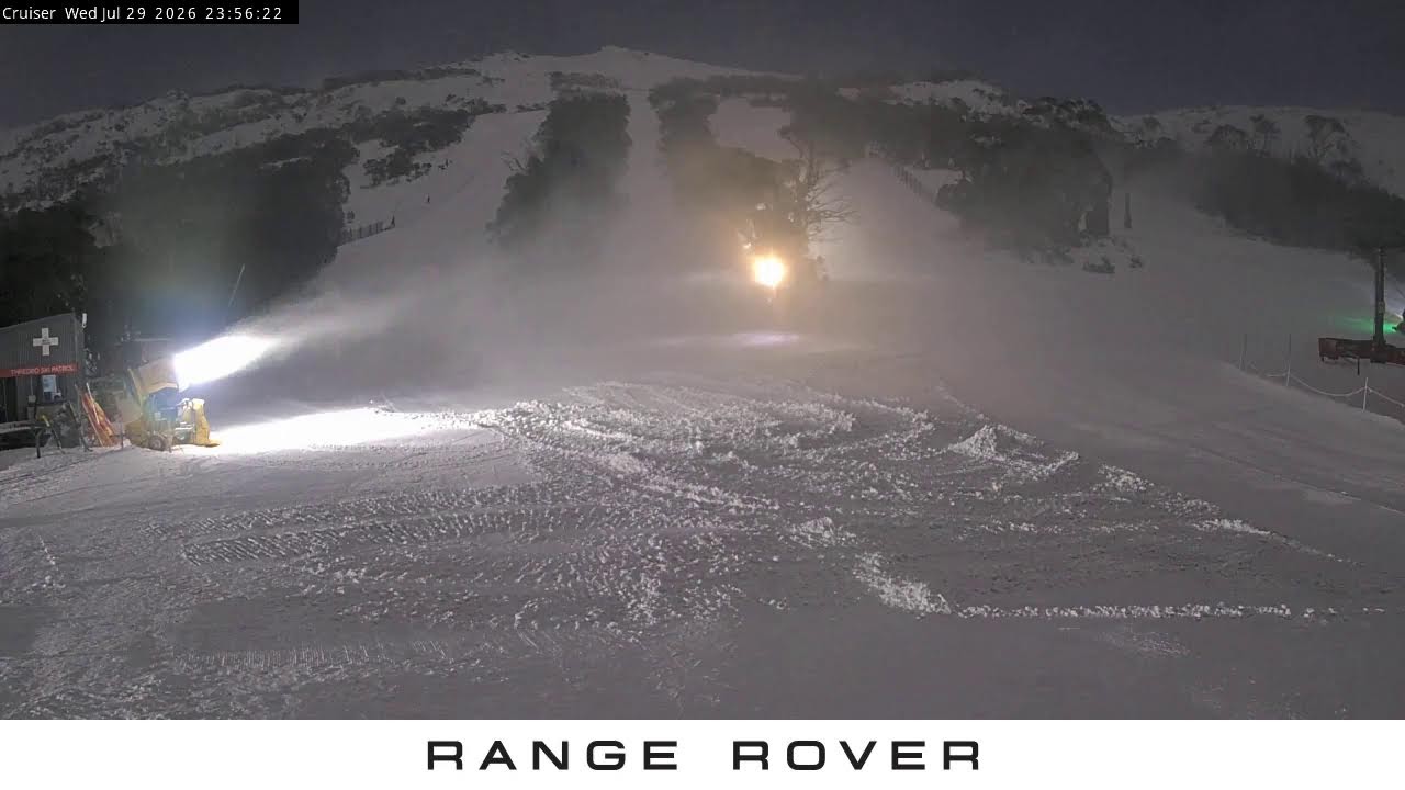 Thredbo Cruiser Area snow cam captured at 29 July 2026 at 11:59 pm AEST