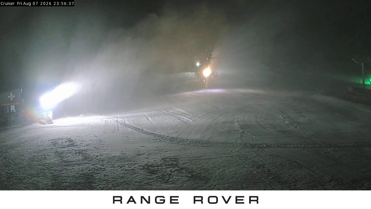 Thredbo Cruiser Area snow cam captured at 7 August 2026 at 11:59 pm AEST