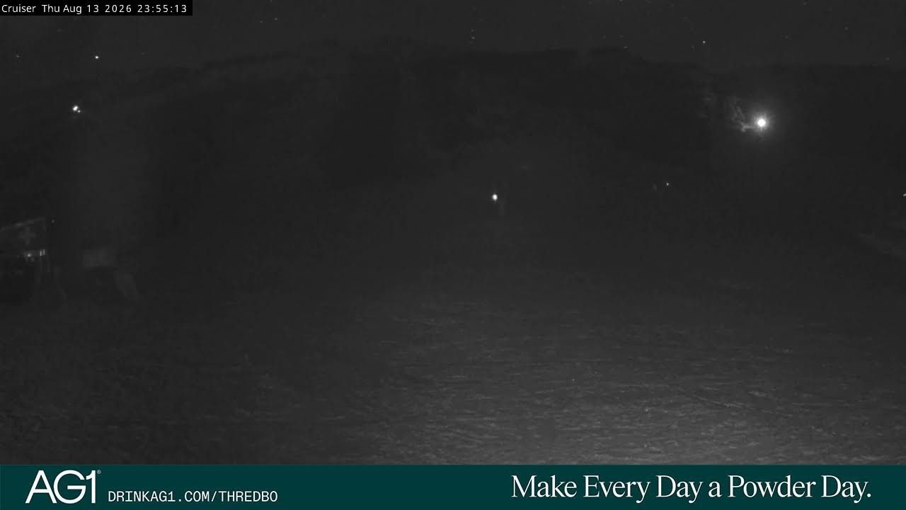Thredbo Cruiser Area snow cam captured at 13 August 2026 at 11:58 pm AEST