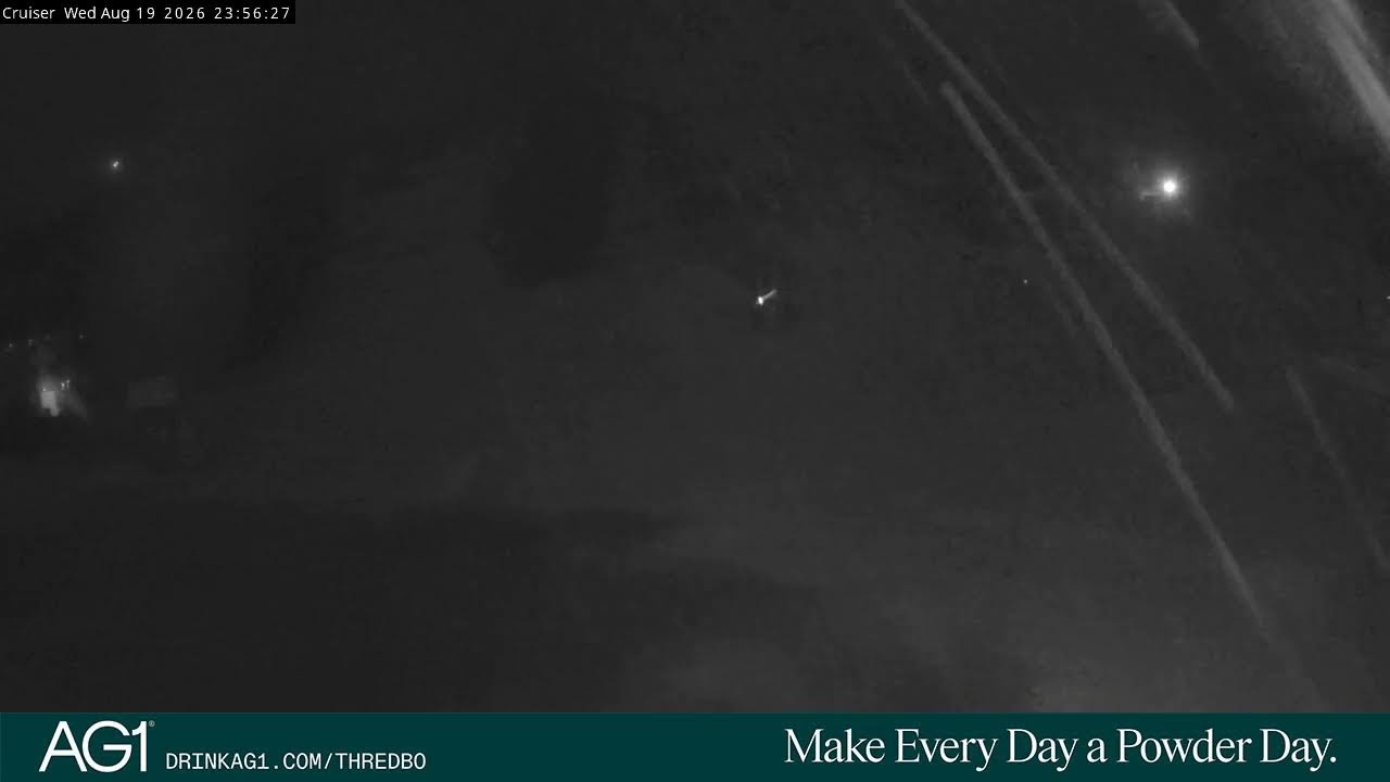 Thredbo Cruiser Area snow cam captured at 19 August 2026 at 11:57 pm AEST