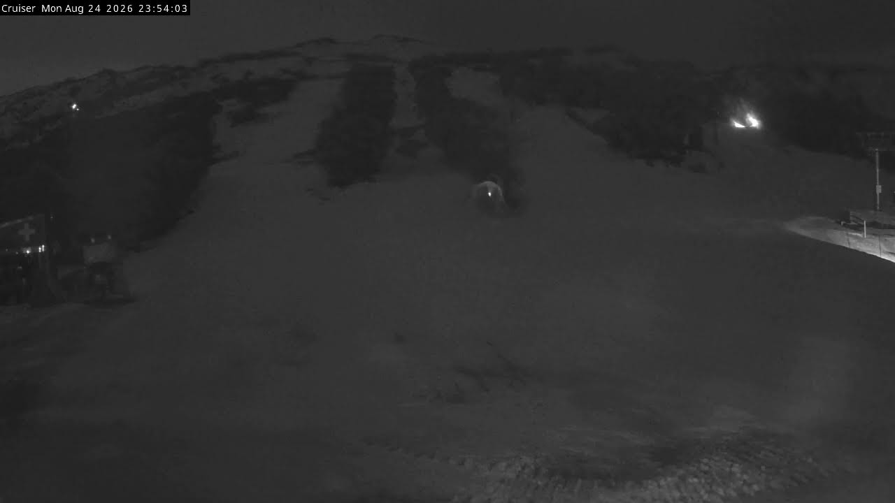 Thredbo Cruiser Area snow cam captured at 24 August 2026 at 11:57 pm AEST