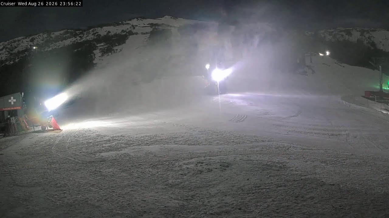 Thredbo Cruiser Area snow cam captured at 26 August 2026 at 11:57 pm AEST