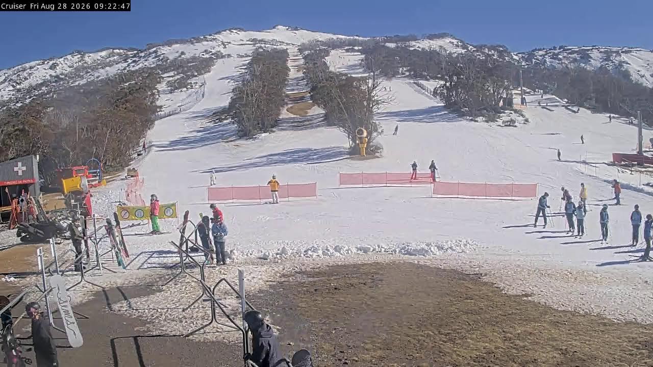 Thredbo Cruiser Area snow cam captured at 28 August 2026 at 9:27 am AEST