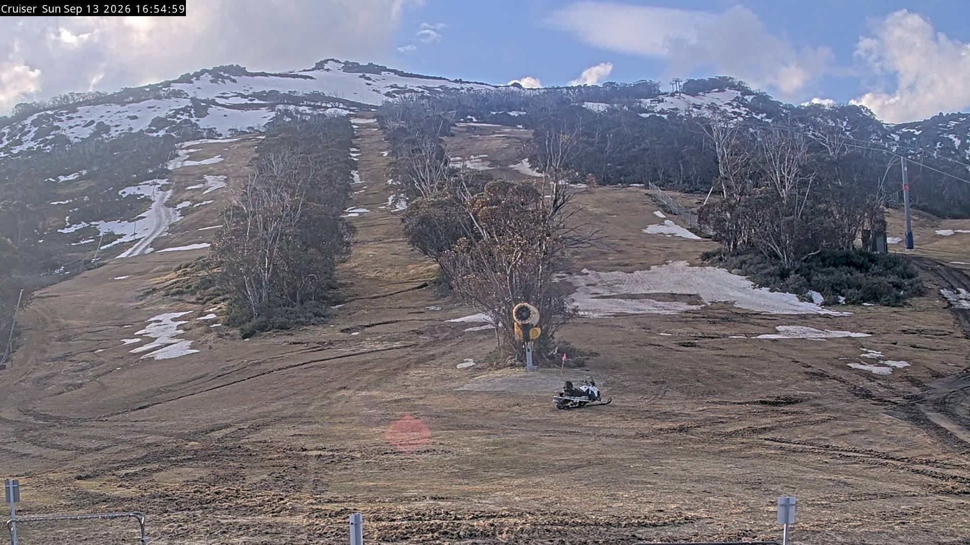 Thredbo Cruiser Area snow cam captured at 13 September 2026 at 5:04 pm AEST