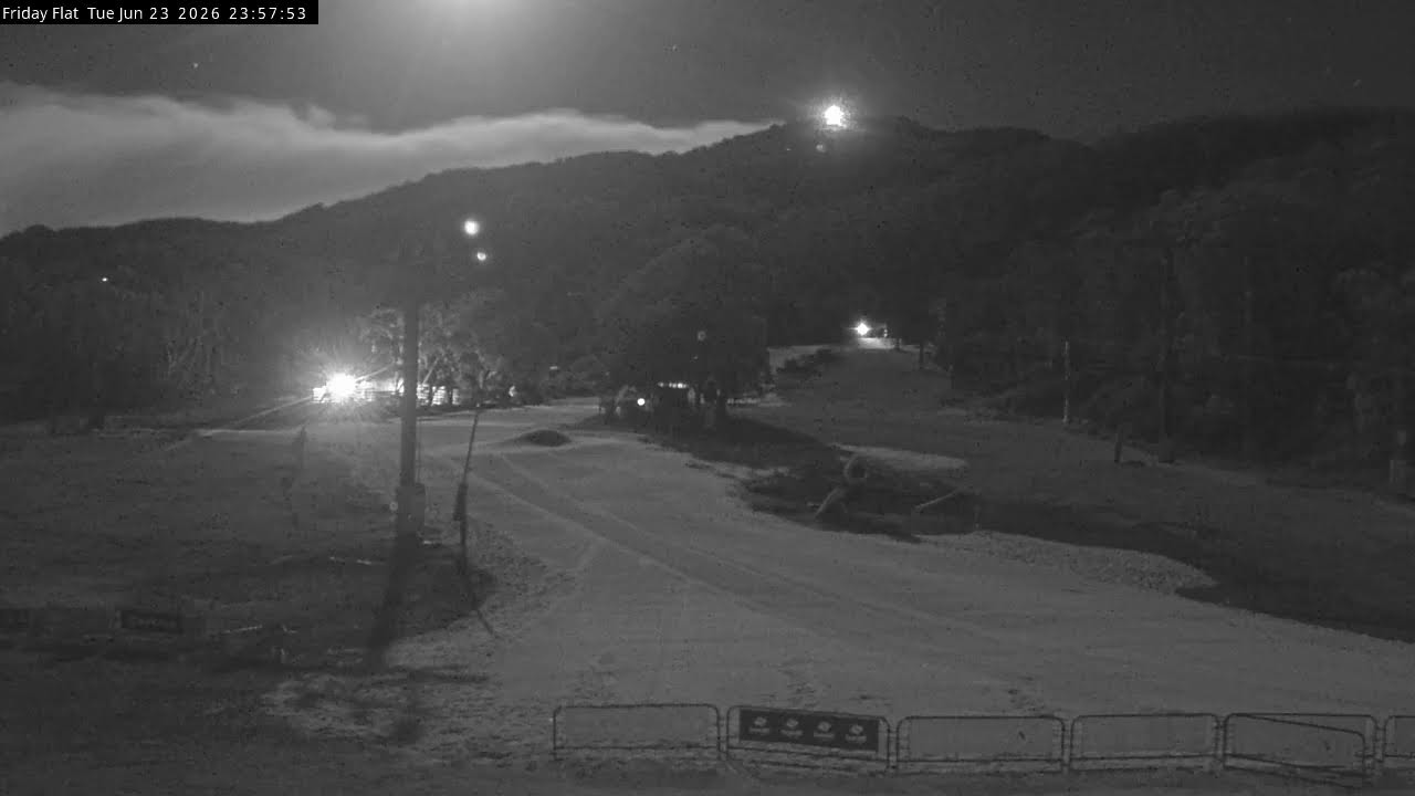Thredbo Friday Flat Live snow cam captured at 23 June 2026 at 11:58 pm AEST