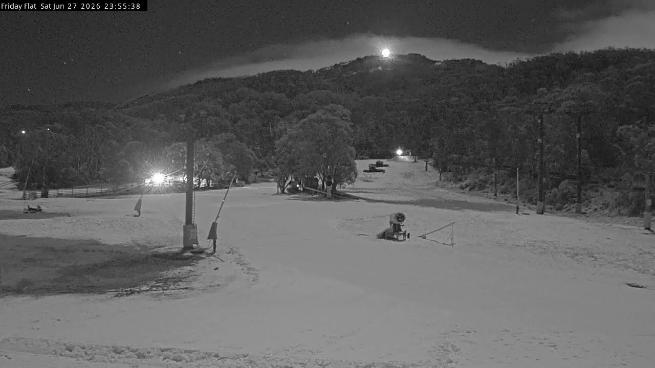 Thredbo Friday Flat Live snow cam captured at 27 June 2026 at 11:55 pm AEST