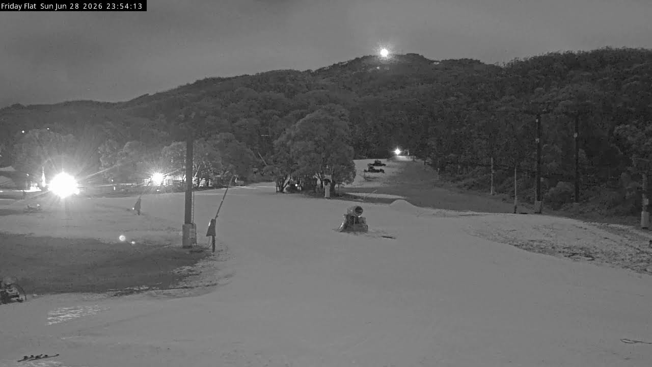 Thredbo Friday Flat Live snow cam captured at 28 June 2026 at 11:55 pm AEST