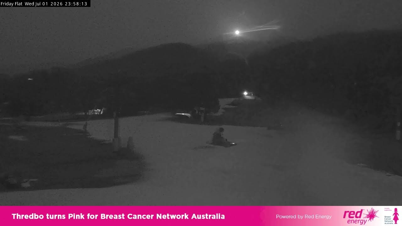 Thredbo Friday Flat Live snow cam captured at 1 July 2026 at 11:58 pm AEST