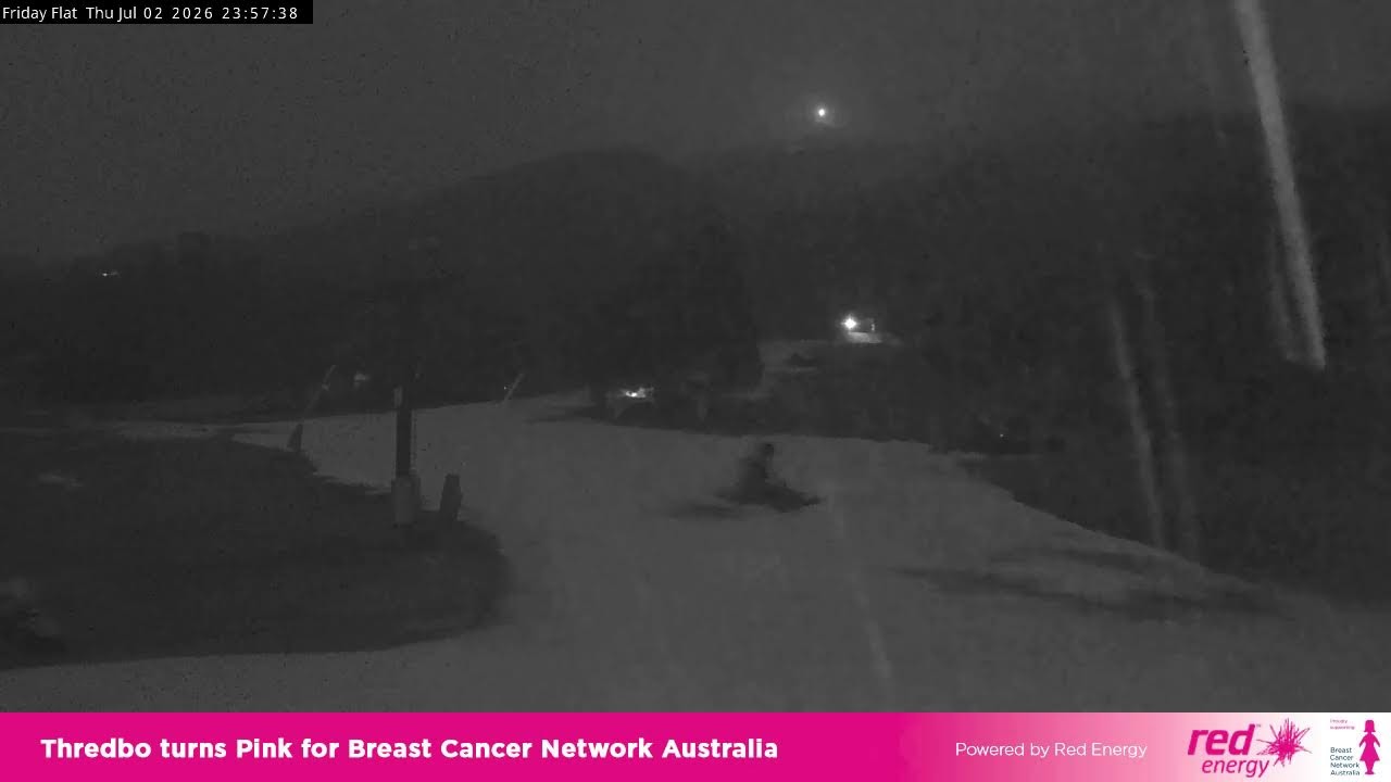 Thredbo Friday Flat Live snow cam captured at 2 July 2026 at 11:58 pm AEST
