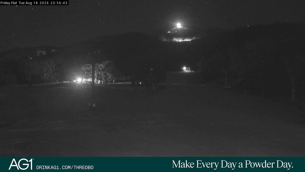 Thredbo Friday Flat Live snow cam captured at 18 August 2026 at 11:57 pm AEST