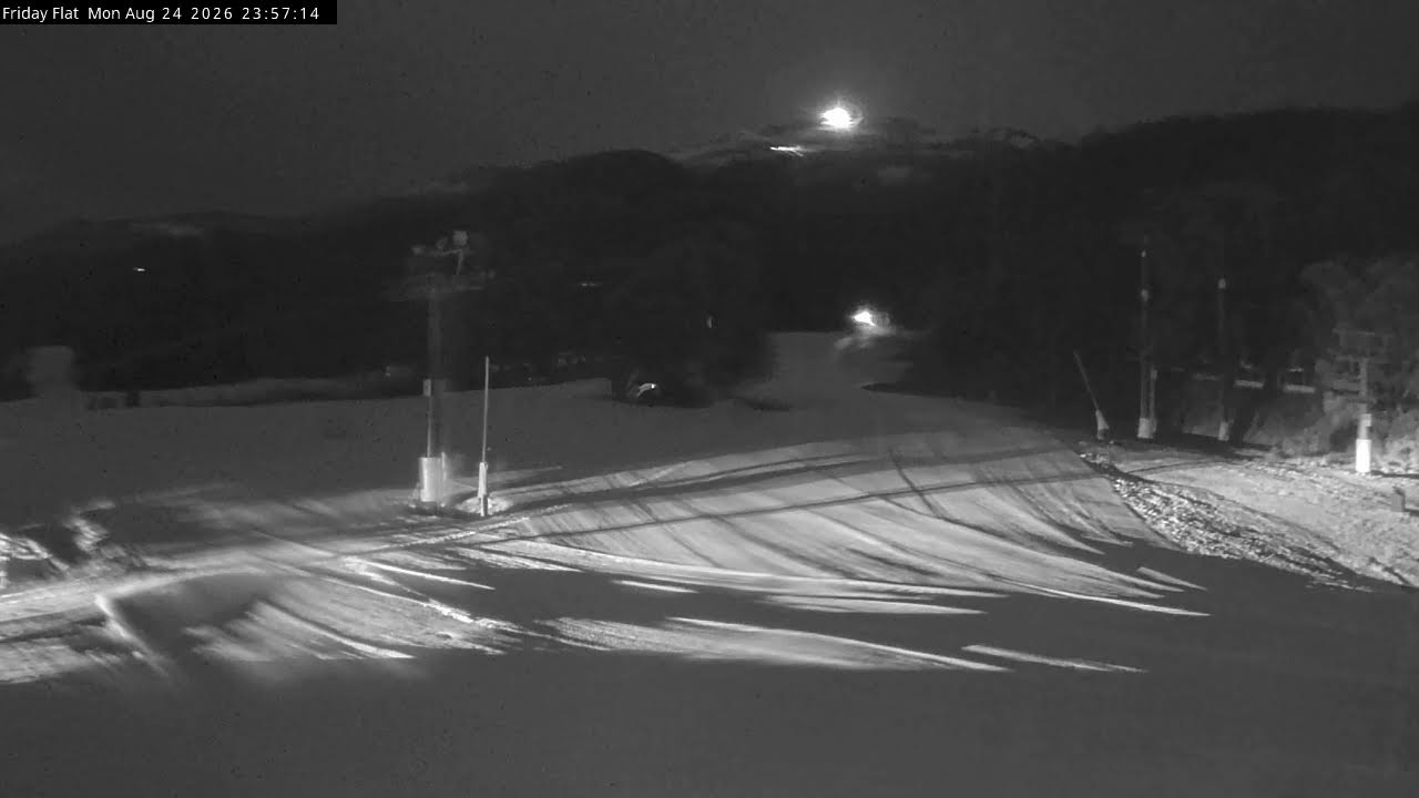 Thredbo Friday Flat Live snow cam captured at 24 August 2026 at 11:57 pm AEST