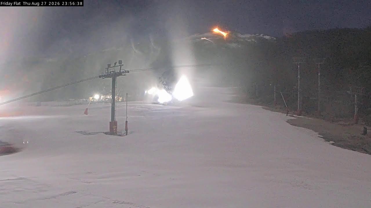 Thredbo Friday Flat Live snow cam captured at 27 August 2026 at 11:57 pm AEST