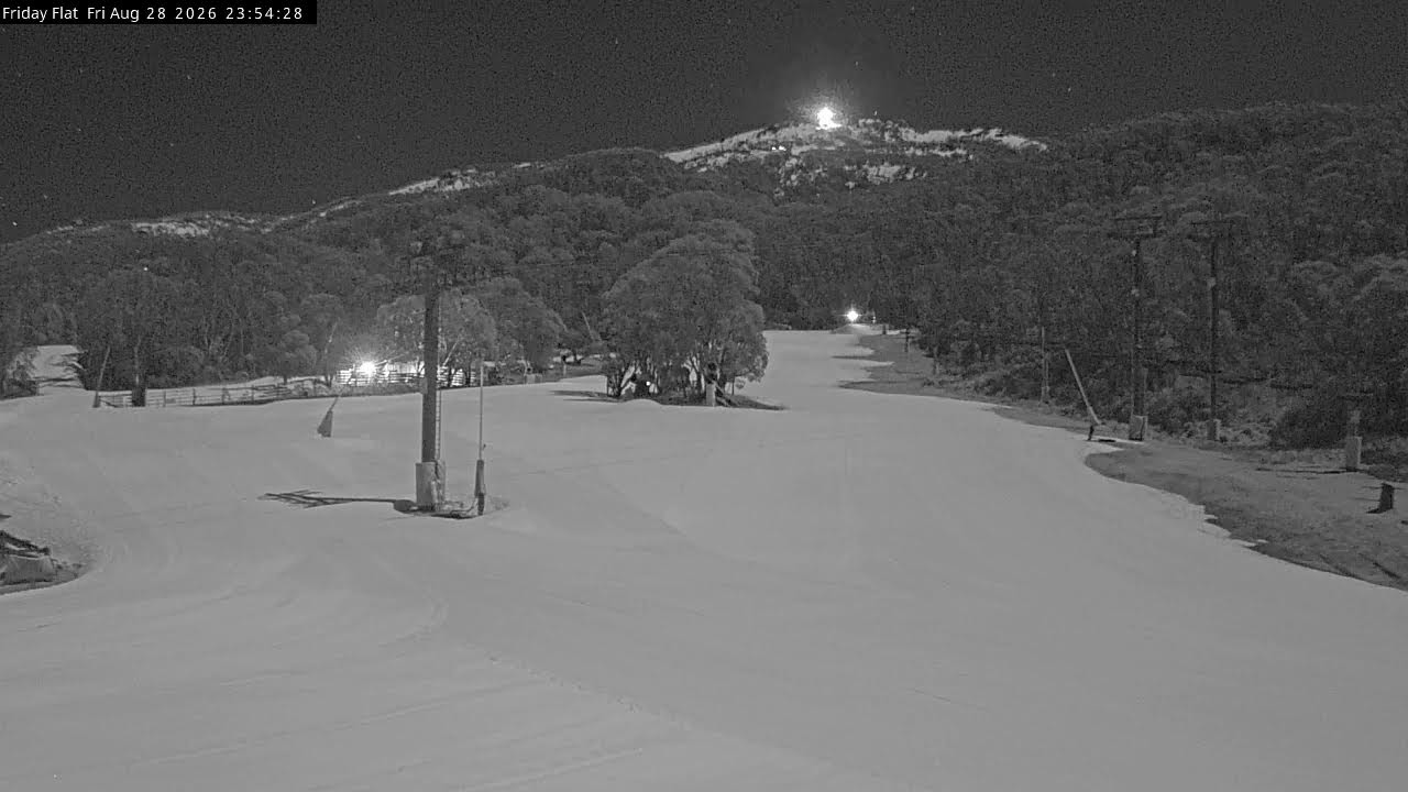 Thredbo Friday Flat Live snow cam captured at 28 August 2026 at 11:57 pm AEST
