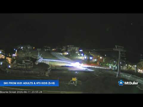 Mt Buller Bourke Street Live snow cam captured at 11 June 2026 at 11:56 pm AEST