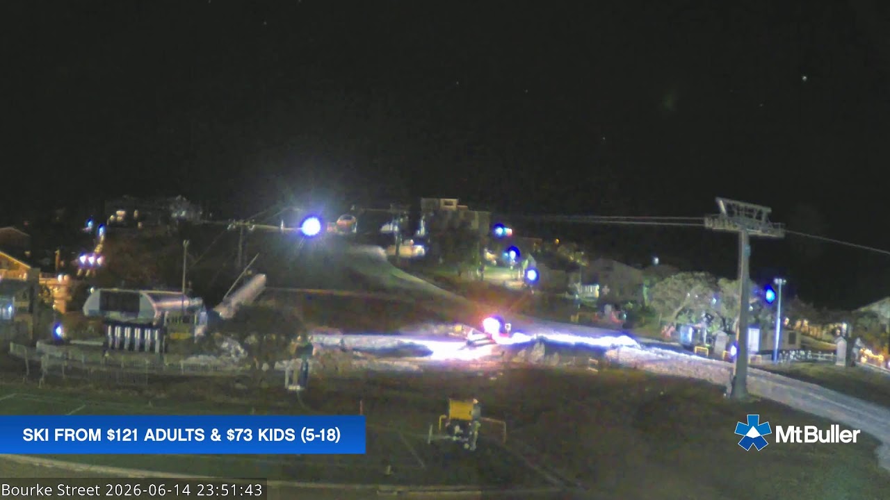 Mt Buller Bourke Street Live snow cam captured at 14 June 2026 at 11:55 pm AEST