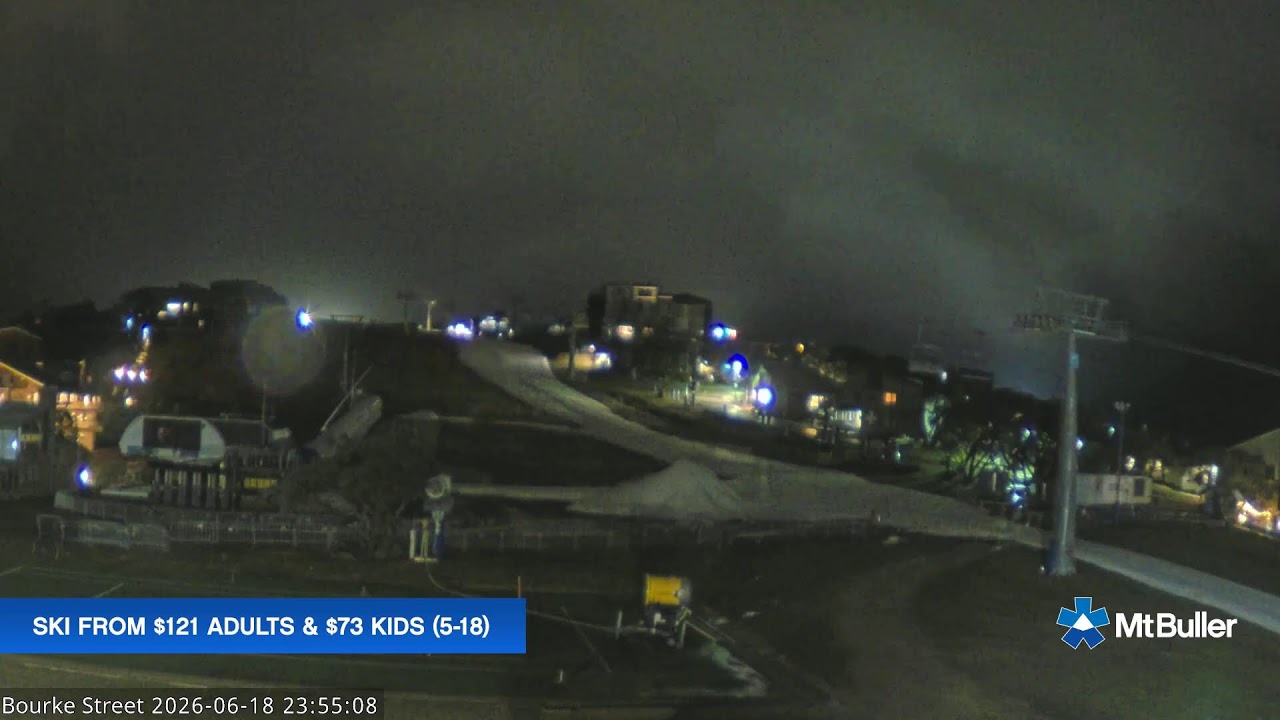 Mt Buller Bourke Street Live snow cam captured at 18 June 2026 at 11:59 pm AEST