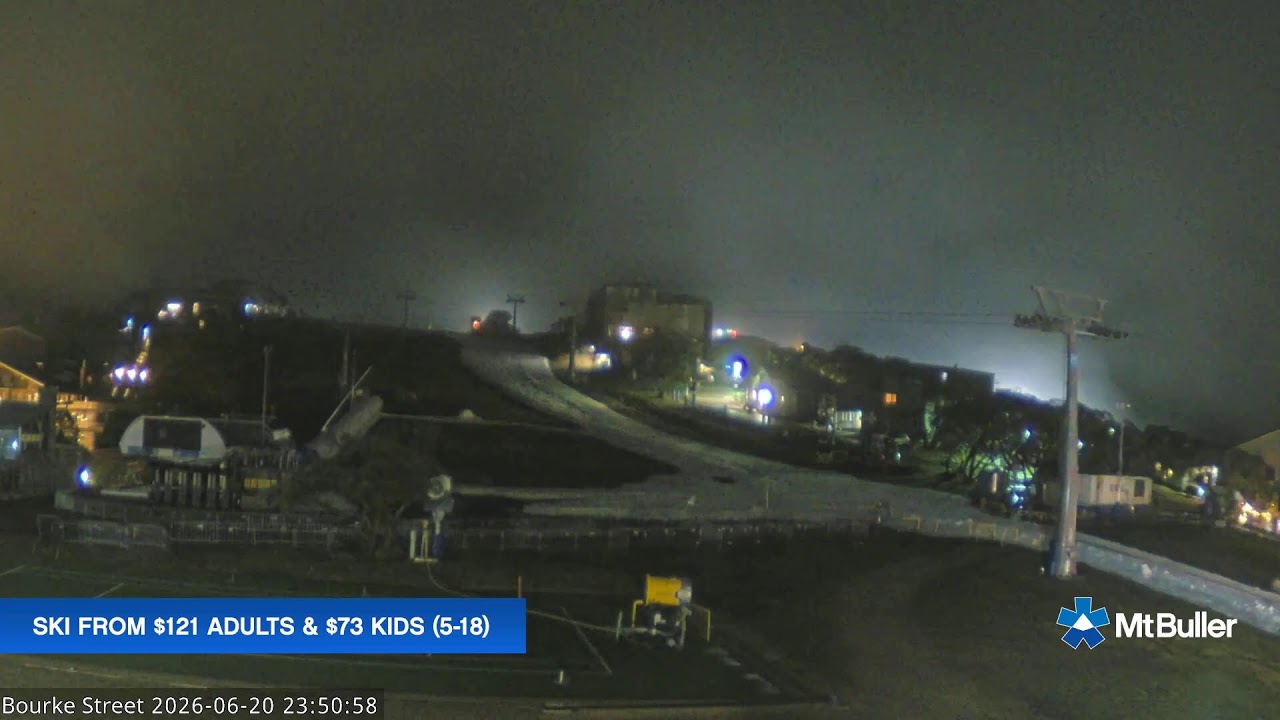 Mt Buller Bourke Street Live snow cam captured at 20 June 2026 at 11:54 pm AEST