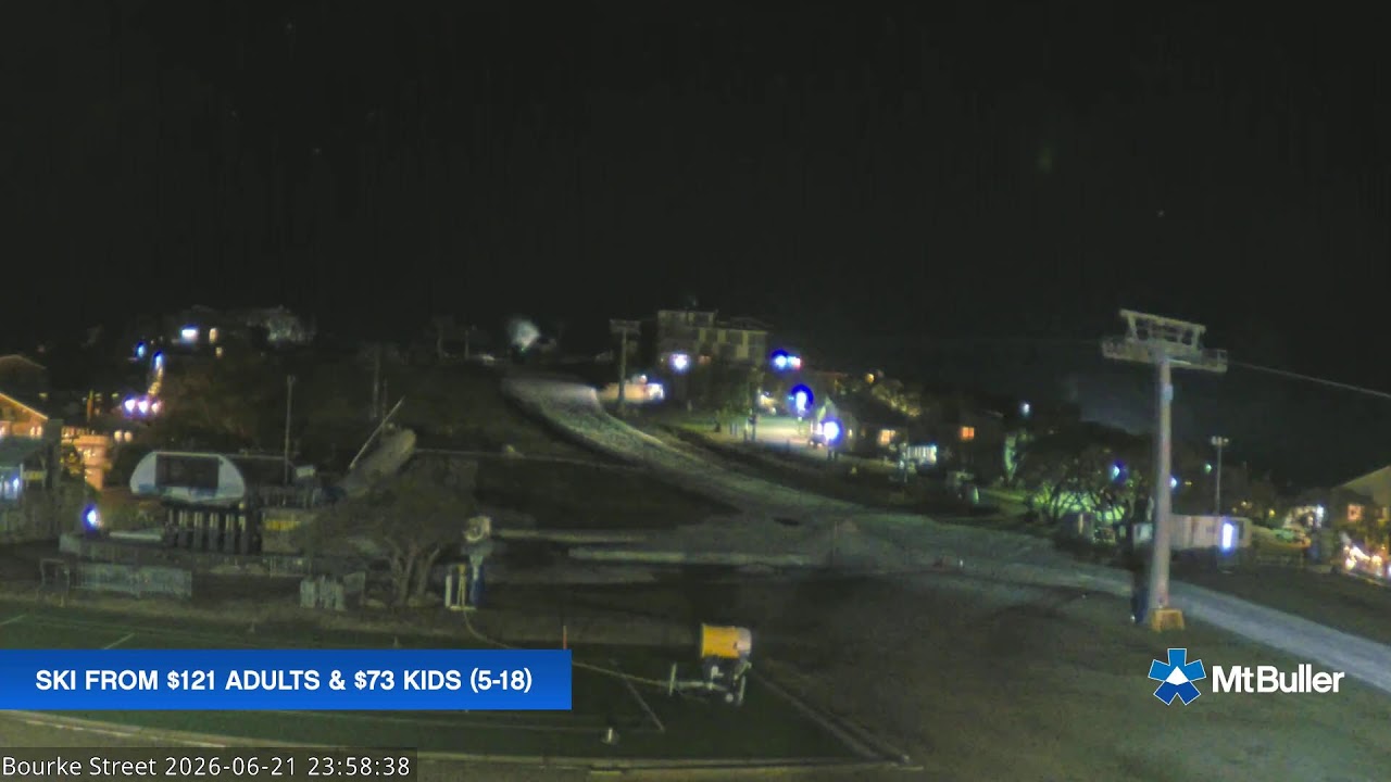 Mt Buller Bourke Street Live snow cam captured at 21 June 2026 at 11:59 pm AEST