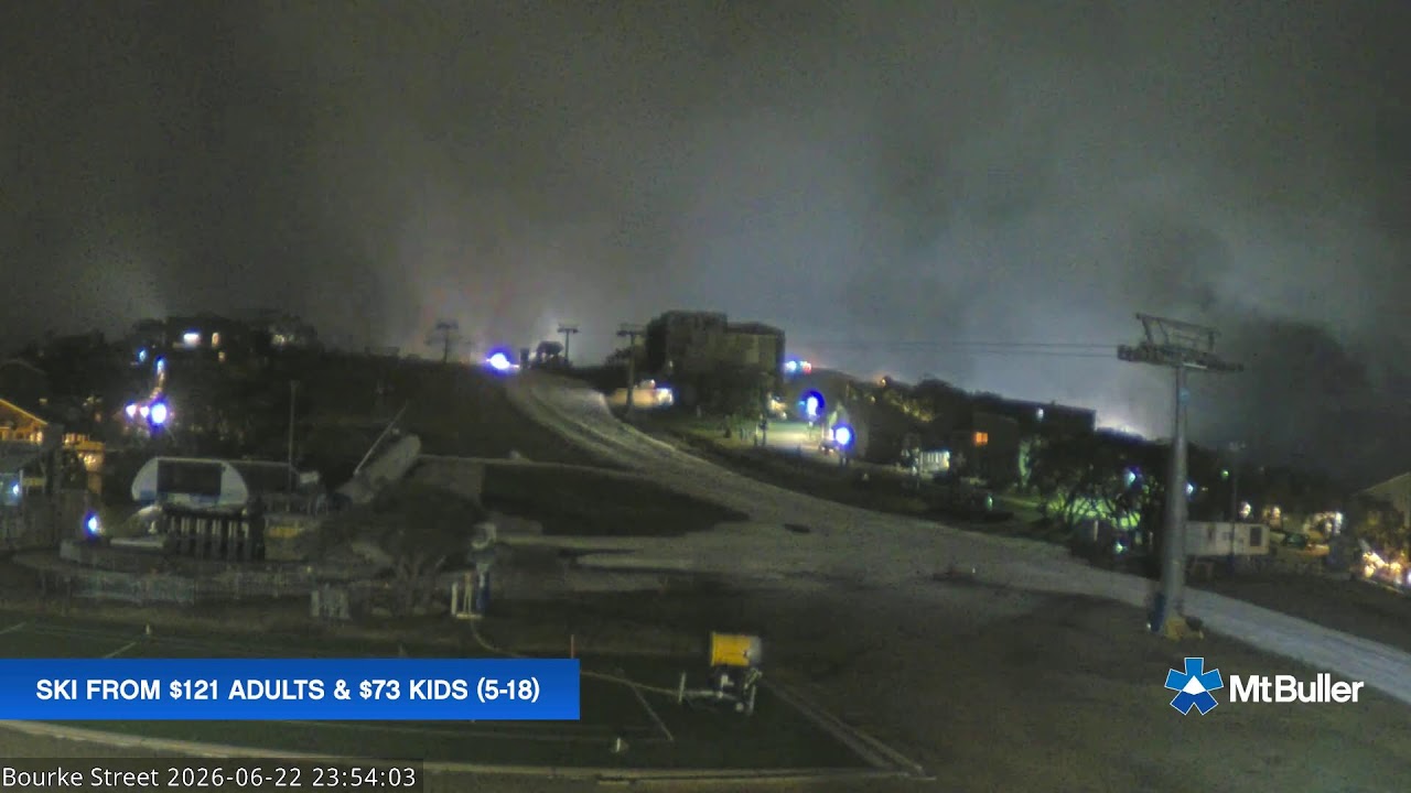 Mt Buller Bourke Street Live snow cam captured at 22 June 2026 at 11:58 pm AEST