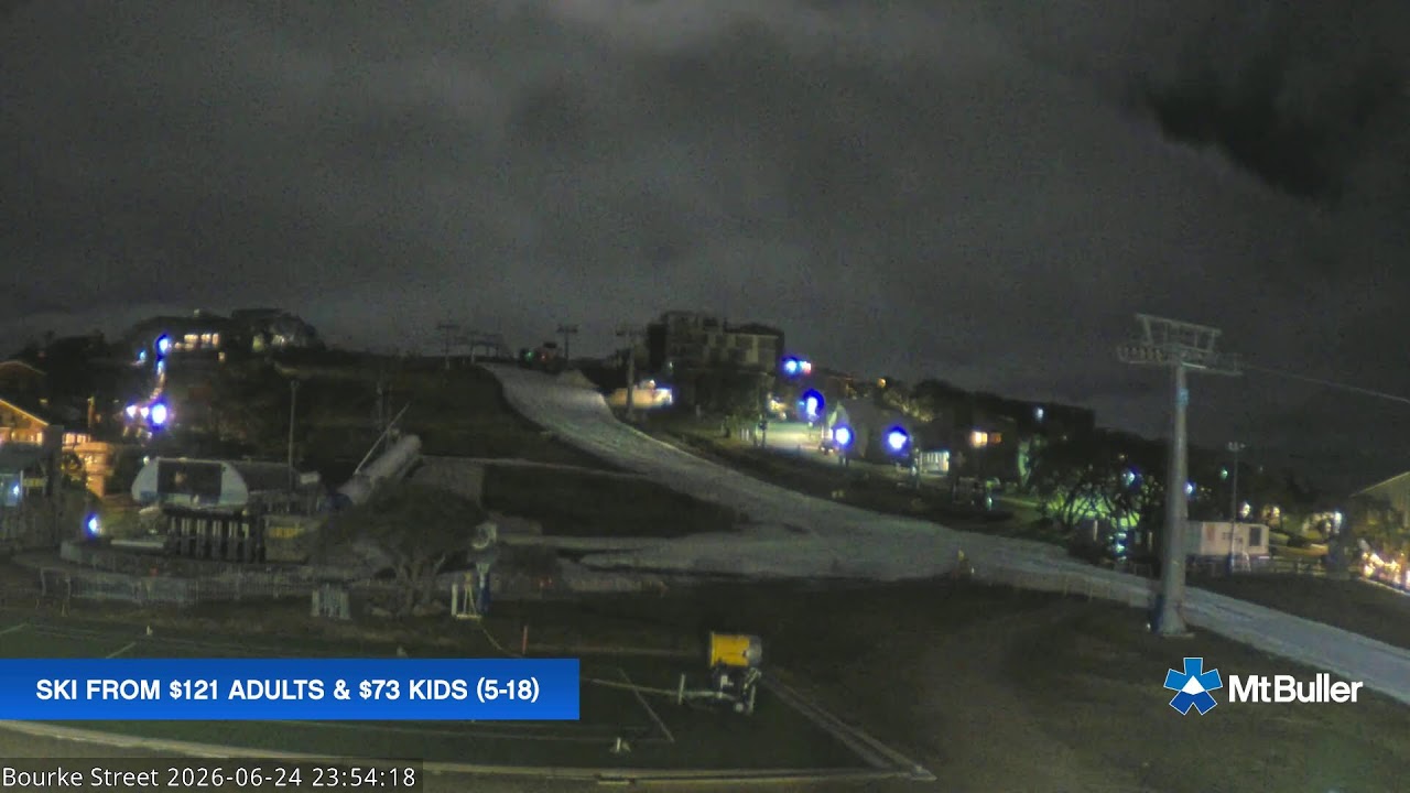 Mt Buller Bourke Street Live snow cam captured at 24 June 2026 at 11:58 pm AEST