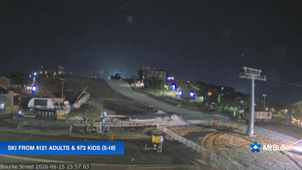 Mt Buller Bourke Street Live snow cam captured at 25 June 2026 at 11:58 pm AEST