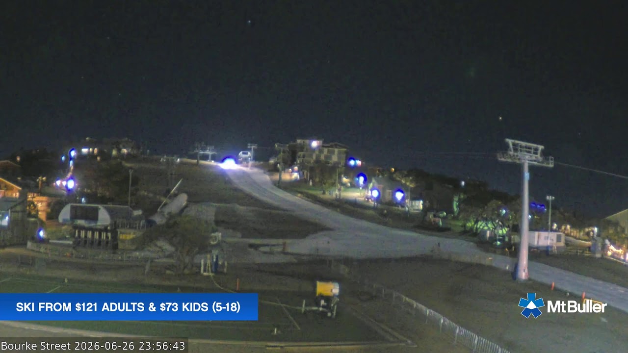 Mt Buller Bourke Street Live snow cam captured at 26 June 2026 at 11:58 pm AEST