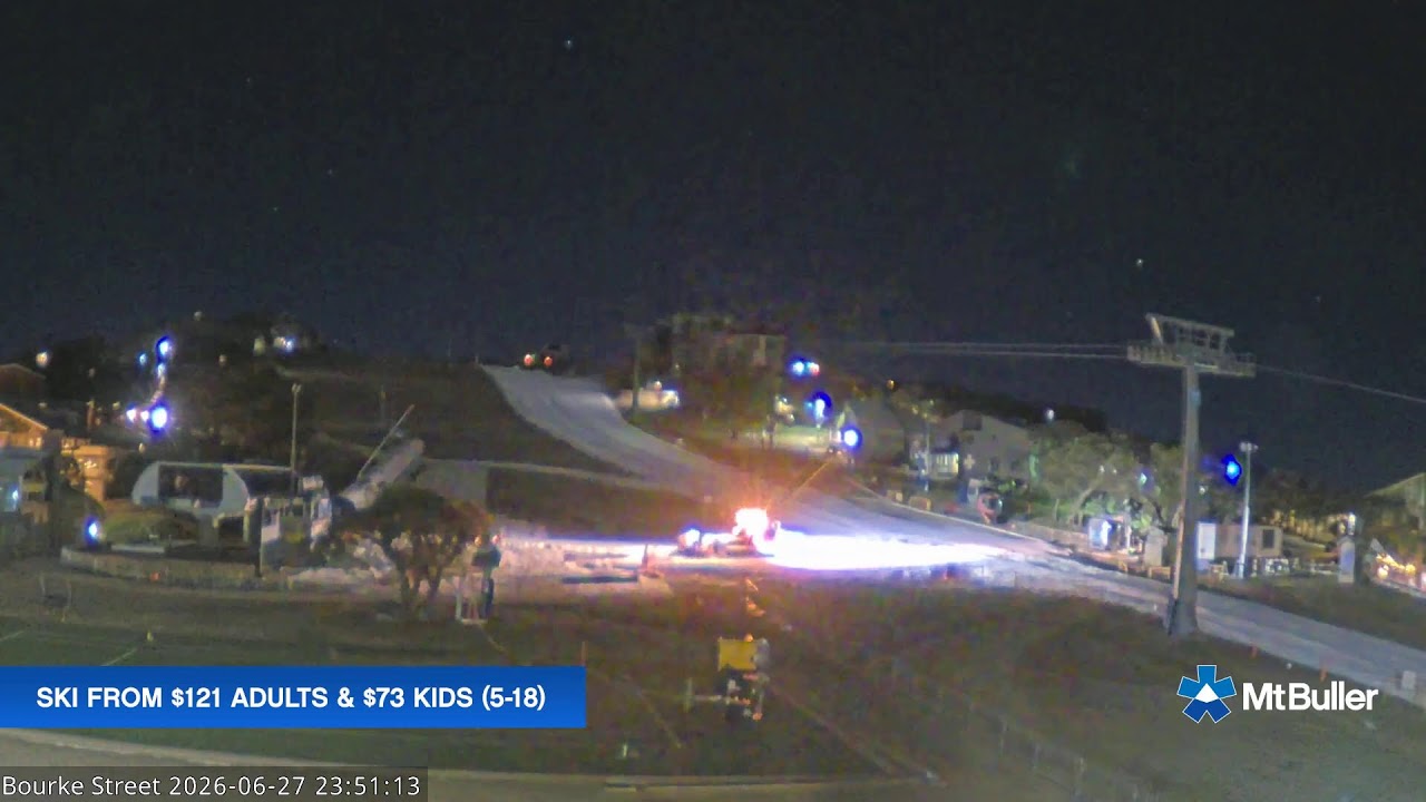 Mt Buller Bourke Street Live snow cam captured at 27 June 2026 at 11:55 pm AEST