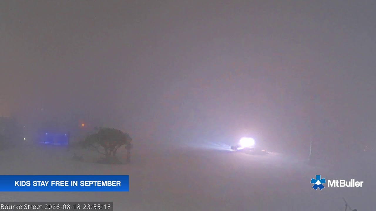 Mt Buller Bourke Street Live snow cam captured at 18 August 2026 at 11:55 pm AEST