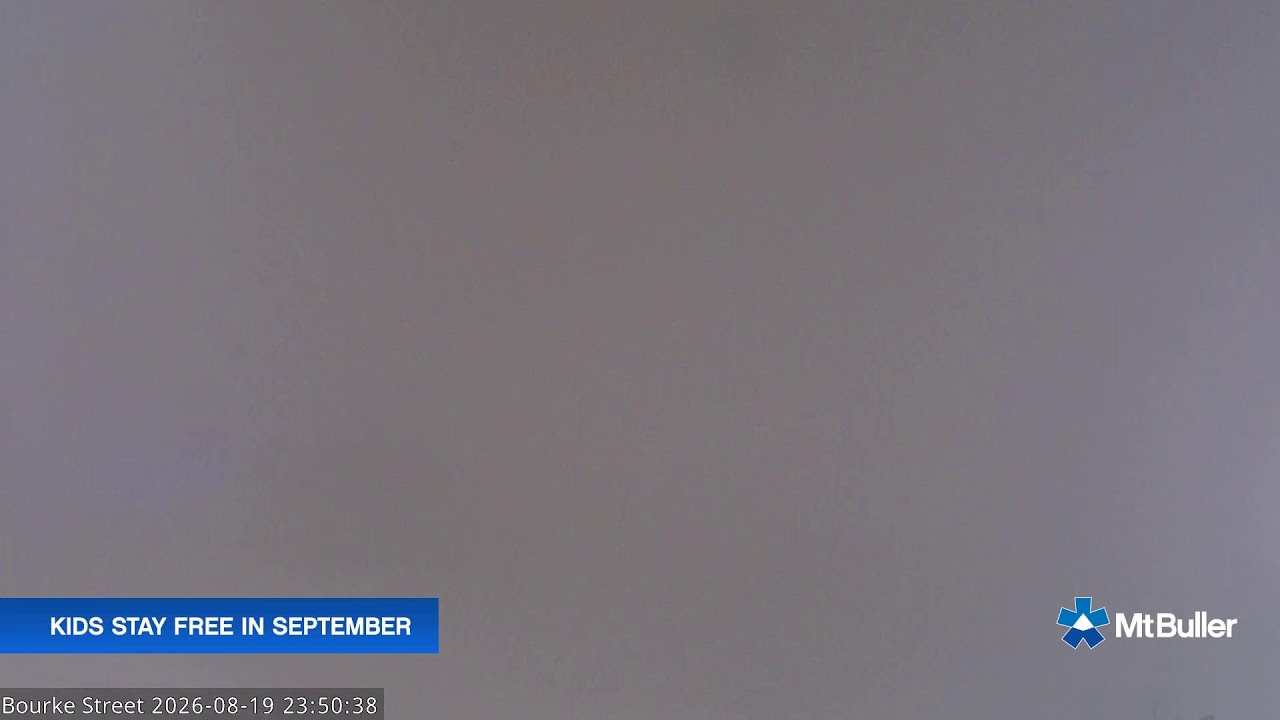 Mt Buller Bourke Street Live snow cam captured at 19 August 2026 at 11:55 pm AEST