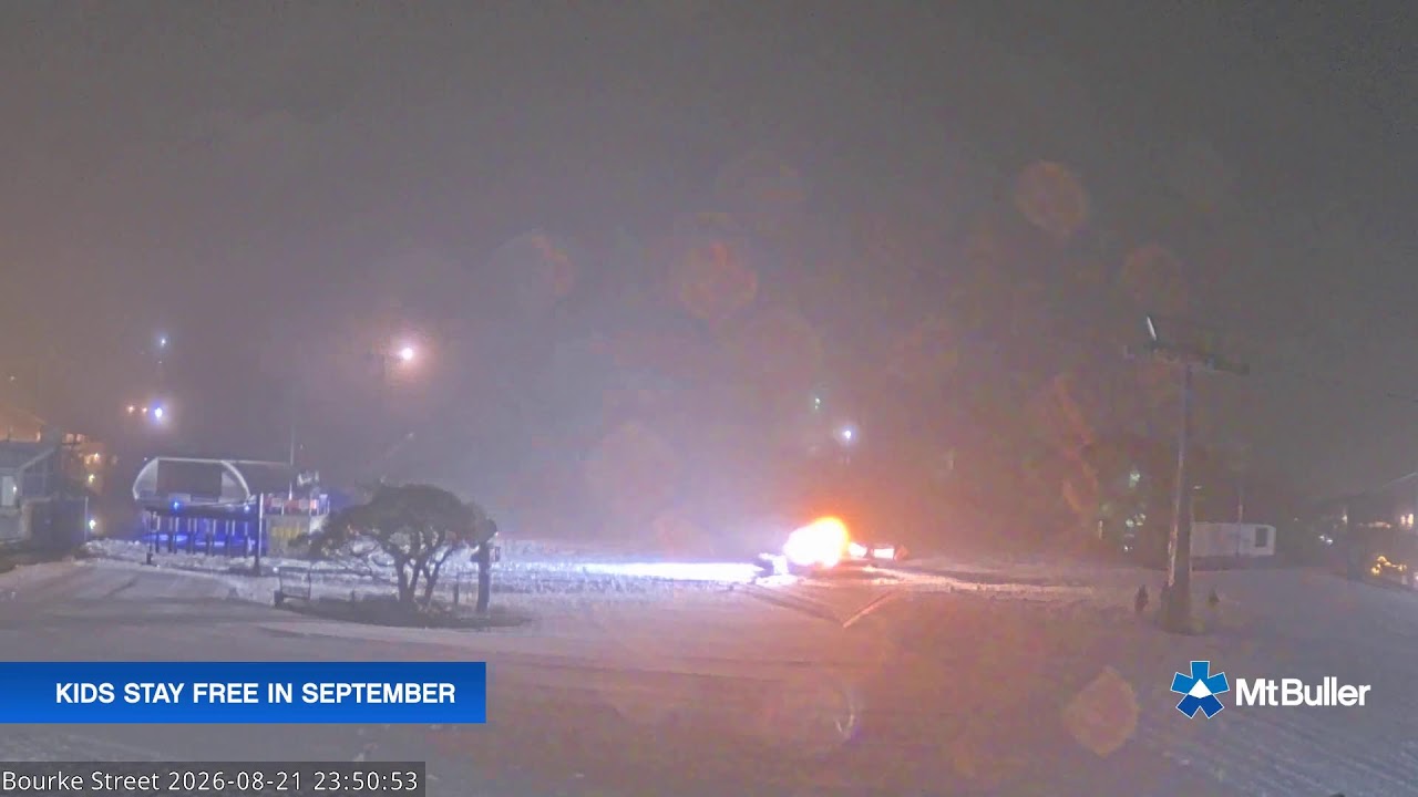 Mt Buller Bourke Street Live snow cam captured at 21 August 2026 at 11:55 pm AEST