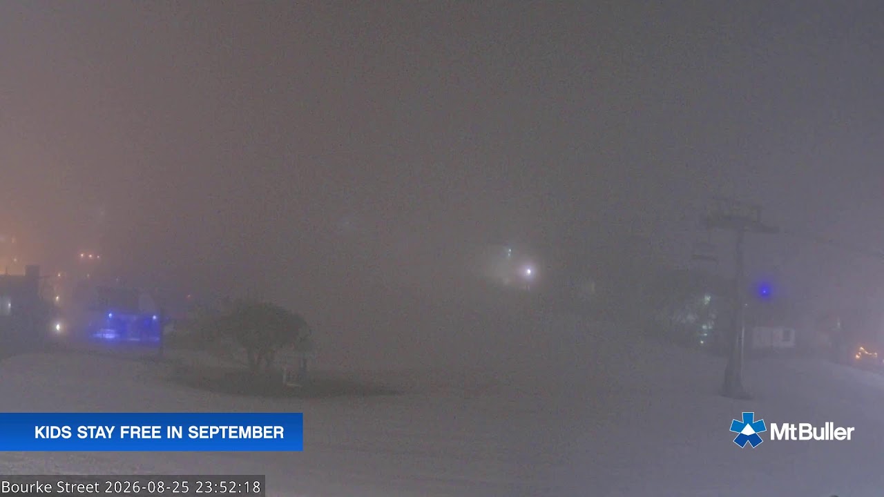 Mt Buller Bourke Street Live snow cam captured at 25 August 2026 at 11:55 pm AEST