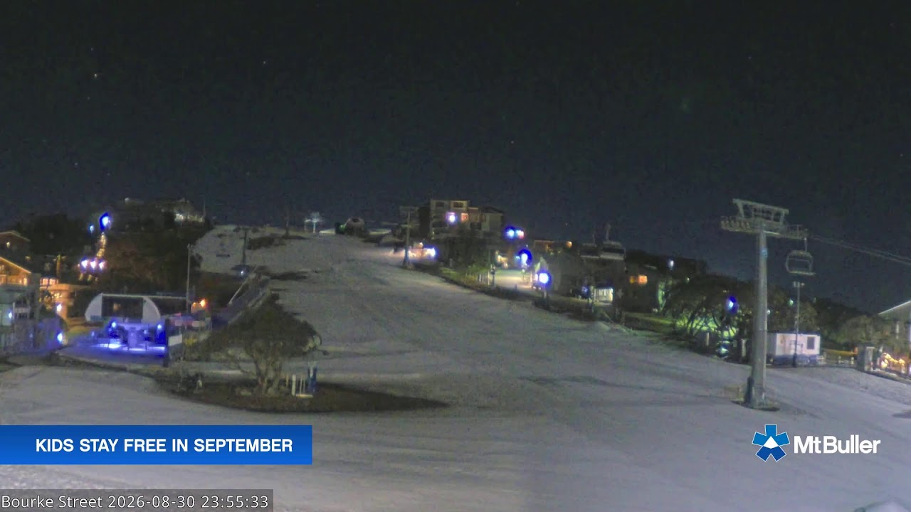 Mt Buller Bourke Street Live snow cam captured at 30 August 2026 at 11:55 pm AEST