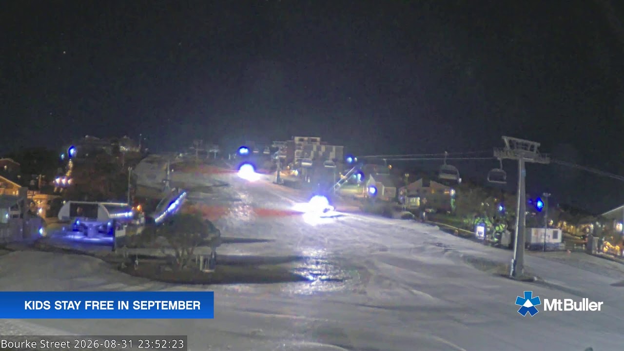 Mt Buller Bourke Street Live snow cam captured at 31 August 2026 at 11:55 pm AEST