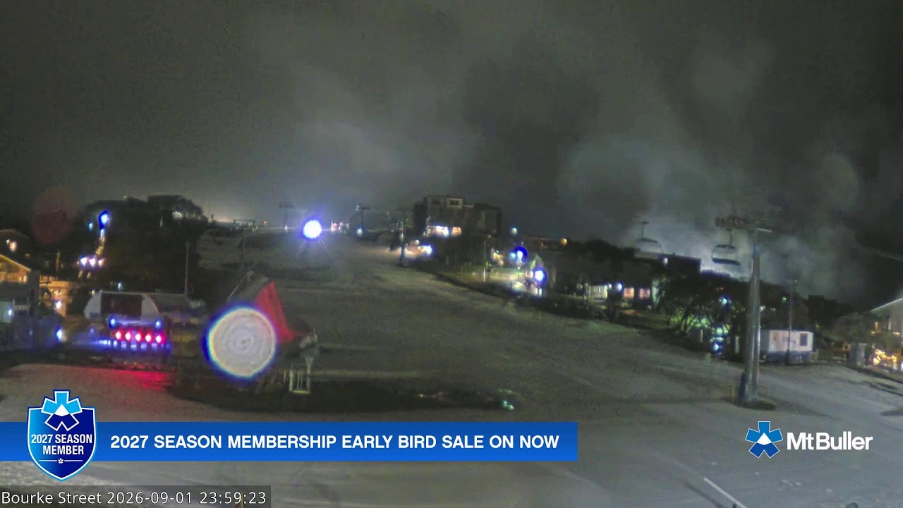 Mt Buller Bourke Street Live snow cam captured at 1 September 2026 at 11:59 pm AEST