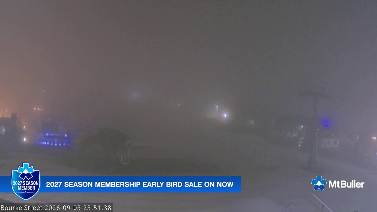 Mt Buller Bourke Street Live snow cam captured at 3 September 2026 at 11:55 pm AEST