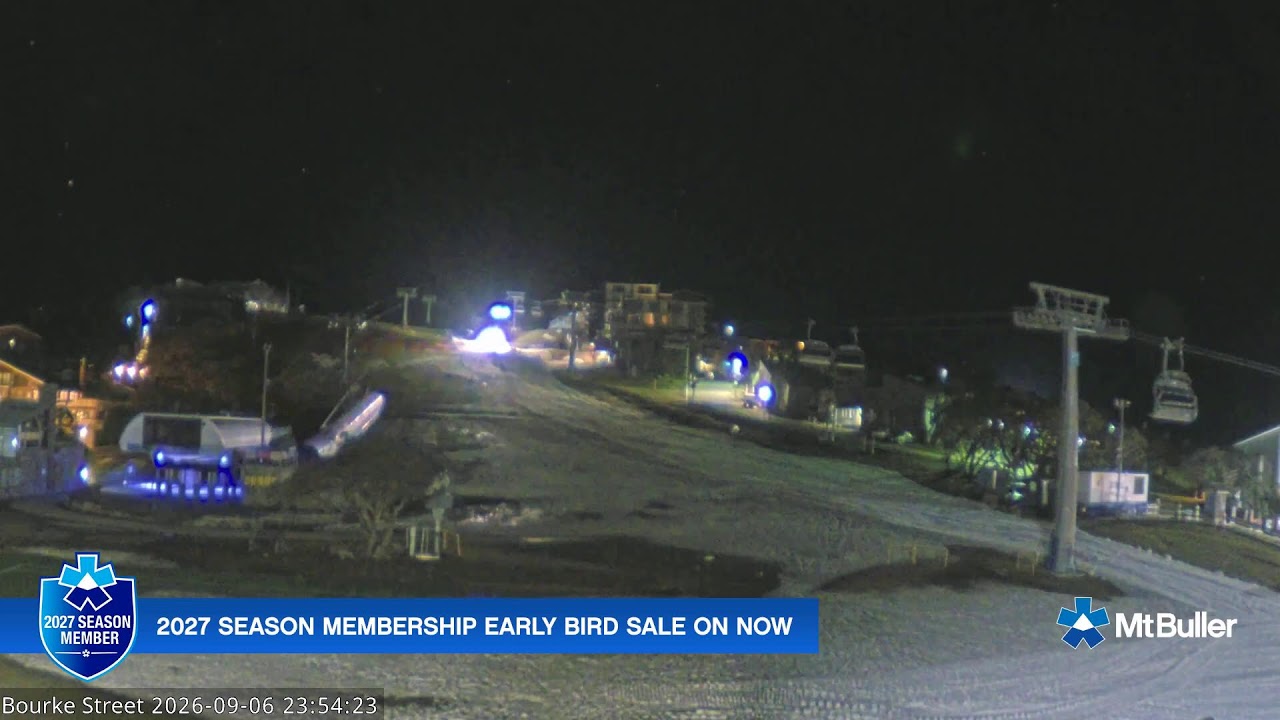 Mt Buller Bourke Street Live snow cam captured at 6 September 2026 at 11:58 pm AEST